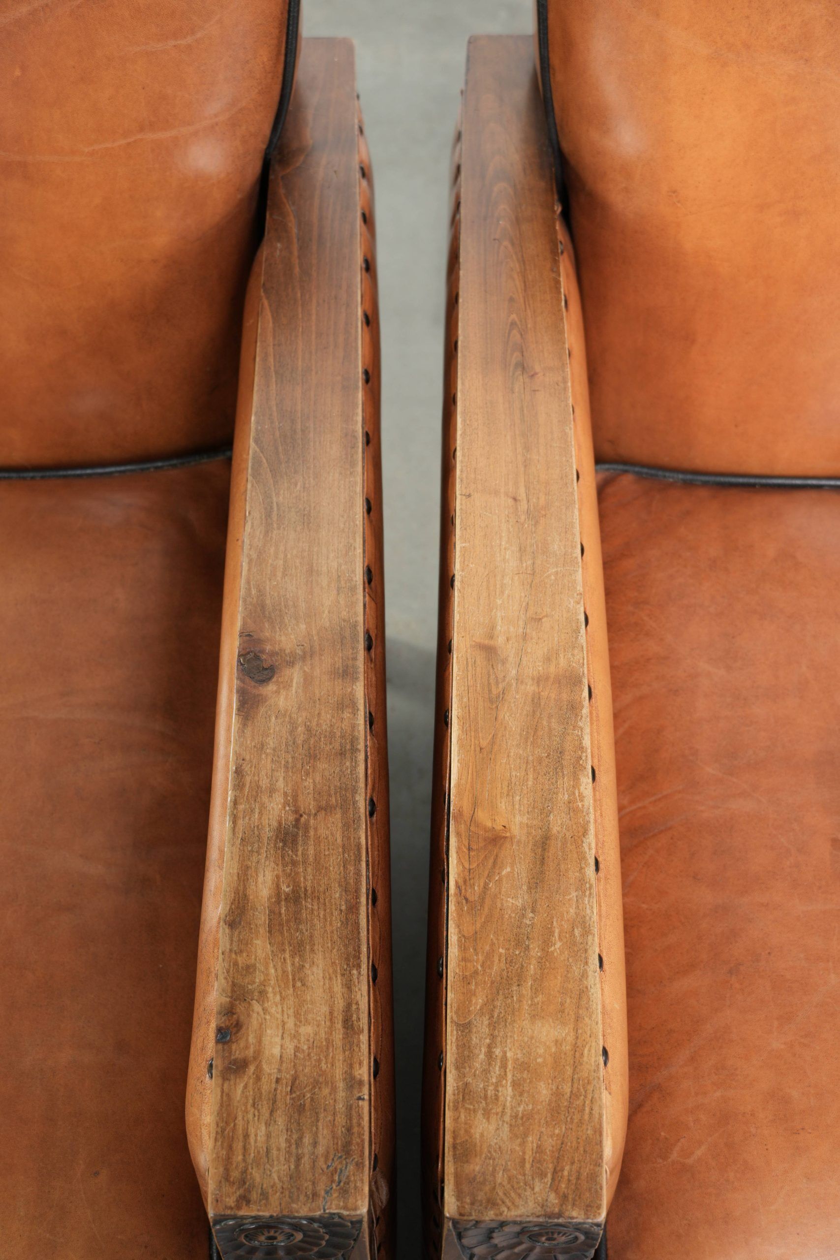Unique set of two beautiful sheepskin art deco armchairs