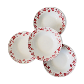 Set de 4 assiettes creuses Céranord motif pommes vintage