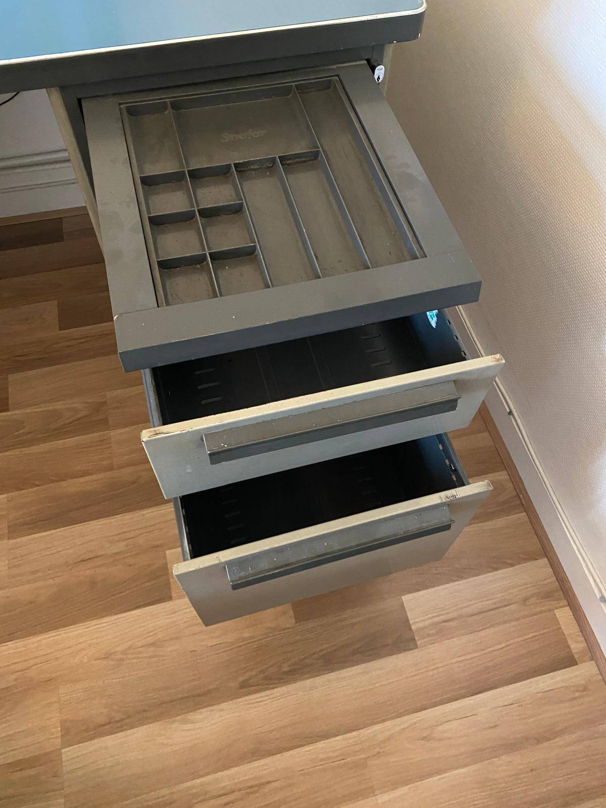 Blue and grey Strafor desk