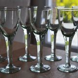 7 green blown glass bubble wine glasses