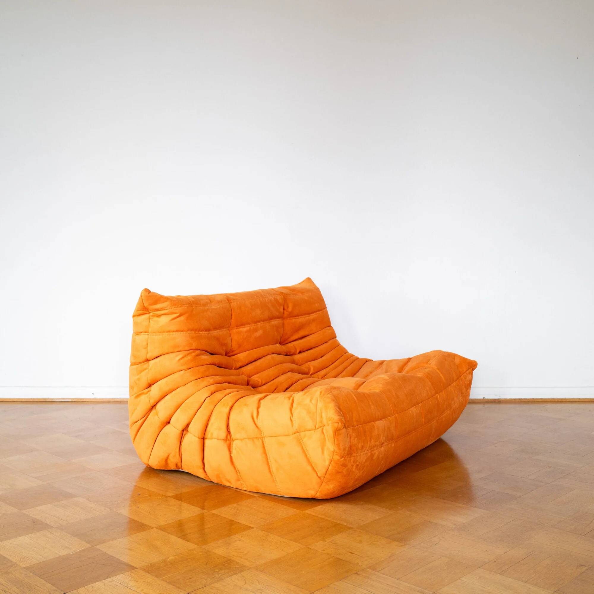 Orange Alcantara 2-seater Togo sofa by Michel Ducaroy