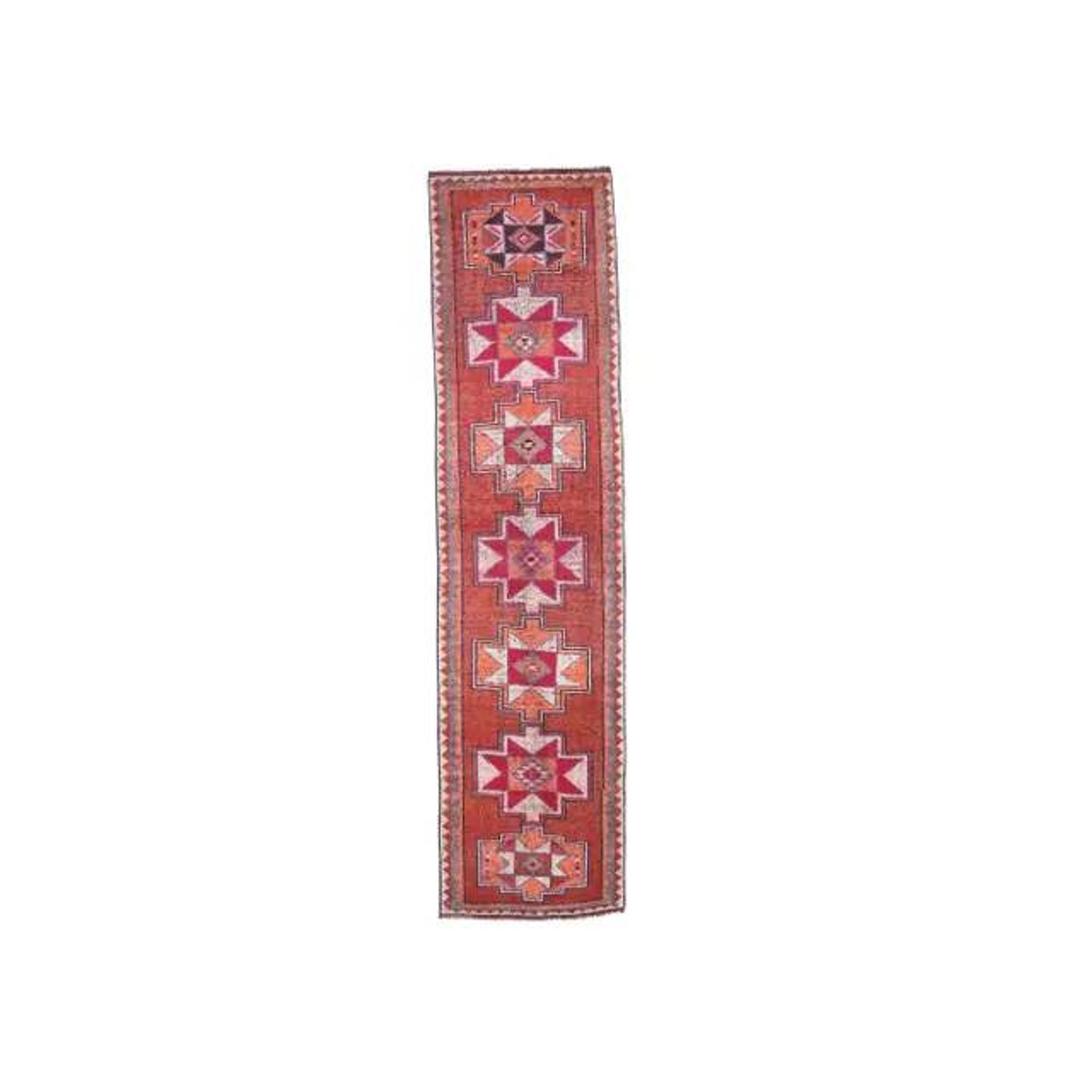 Vintage Turkish Oushak Handmade Wool Cotton Red Runner 87x336