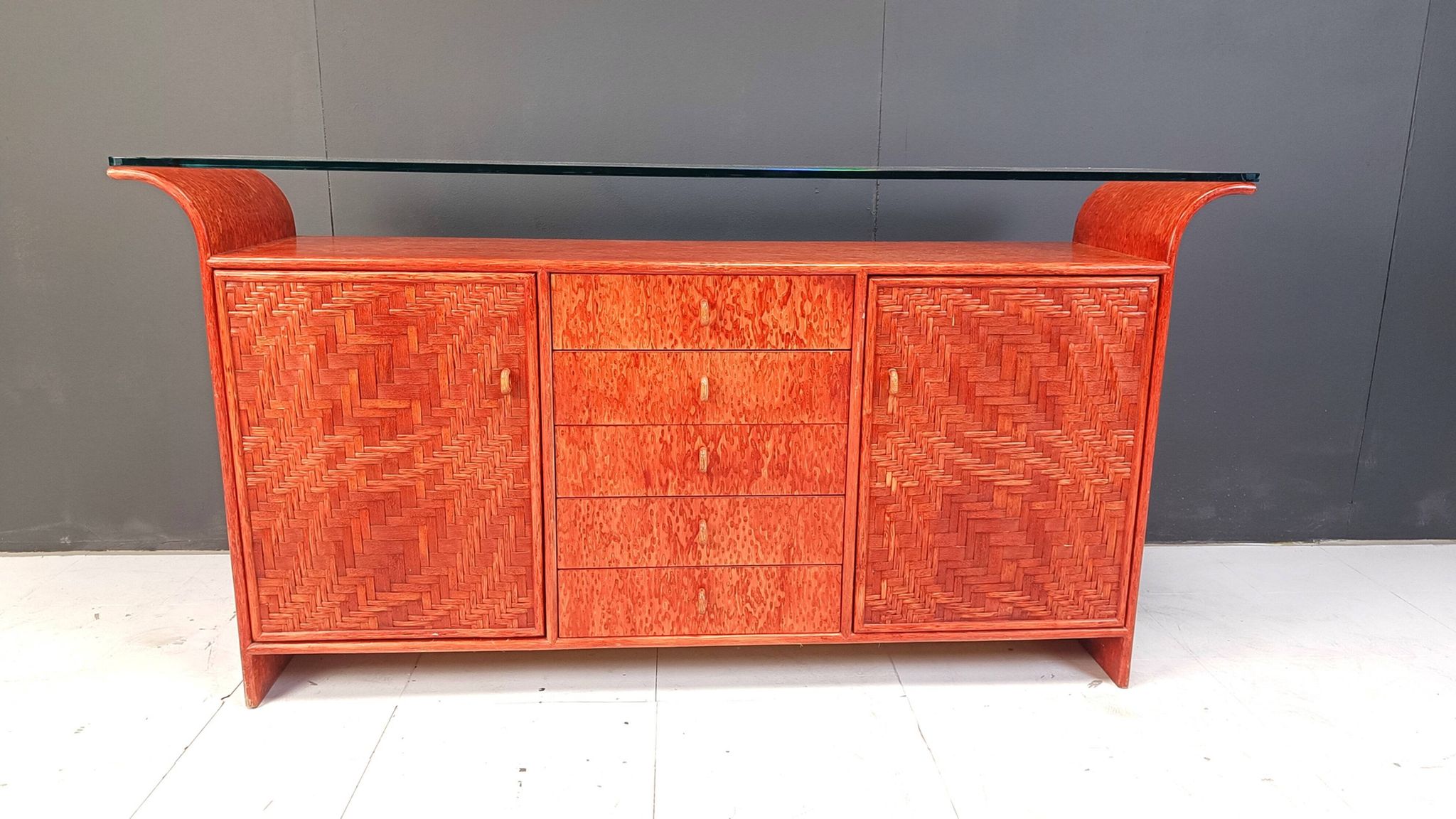 Buffet en rotin vintage, années 1970