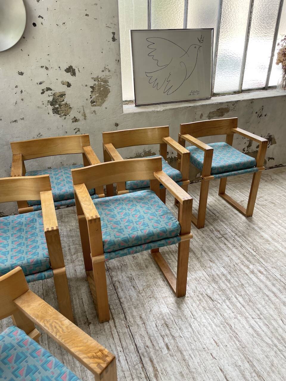 Set of 6 oak chairs with armrests Ate Van Apeldoorn