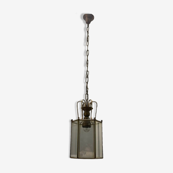 Lanterne suspendue en verre de bronze, années 1950