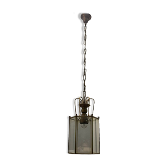 Bronze Glass Light Pendant Lantern, 1950s