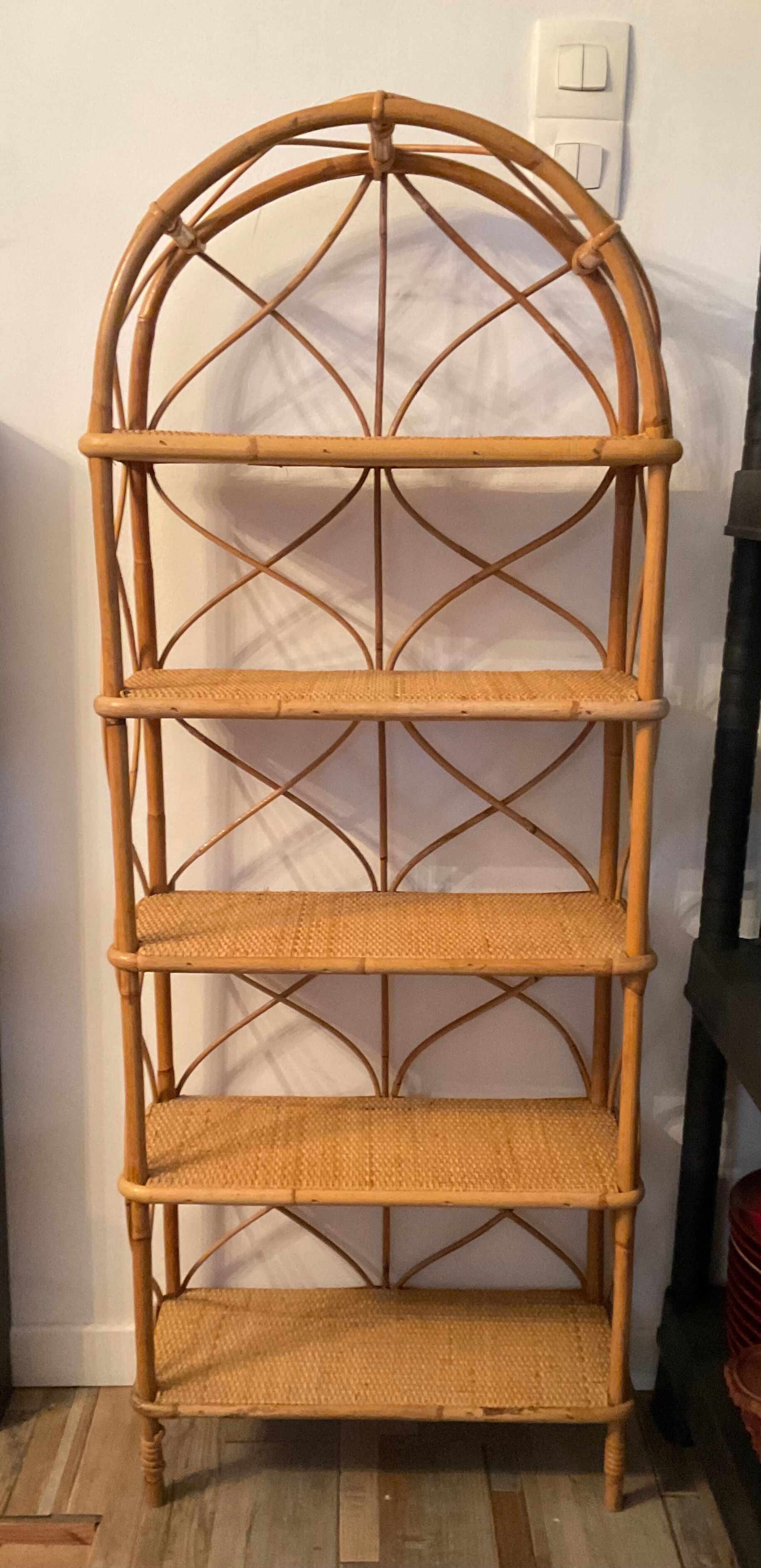 Vintage rattan and wicker shelf 70s