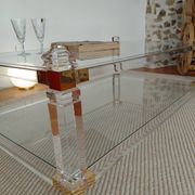 Large Hollywood Regency coffee table Lucite Brass double top 70s