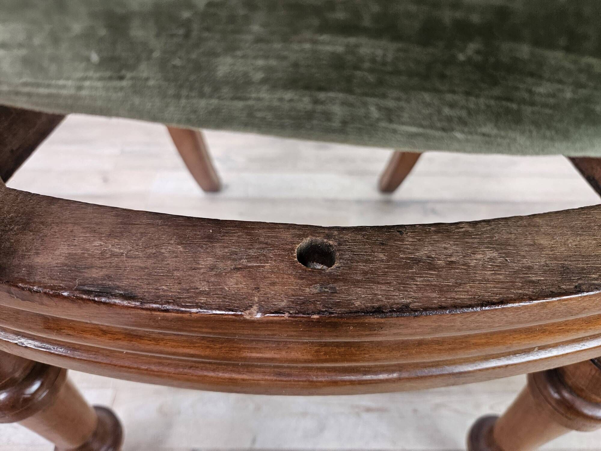 Four solid wood chairs with fabric seats, late 19th century
