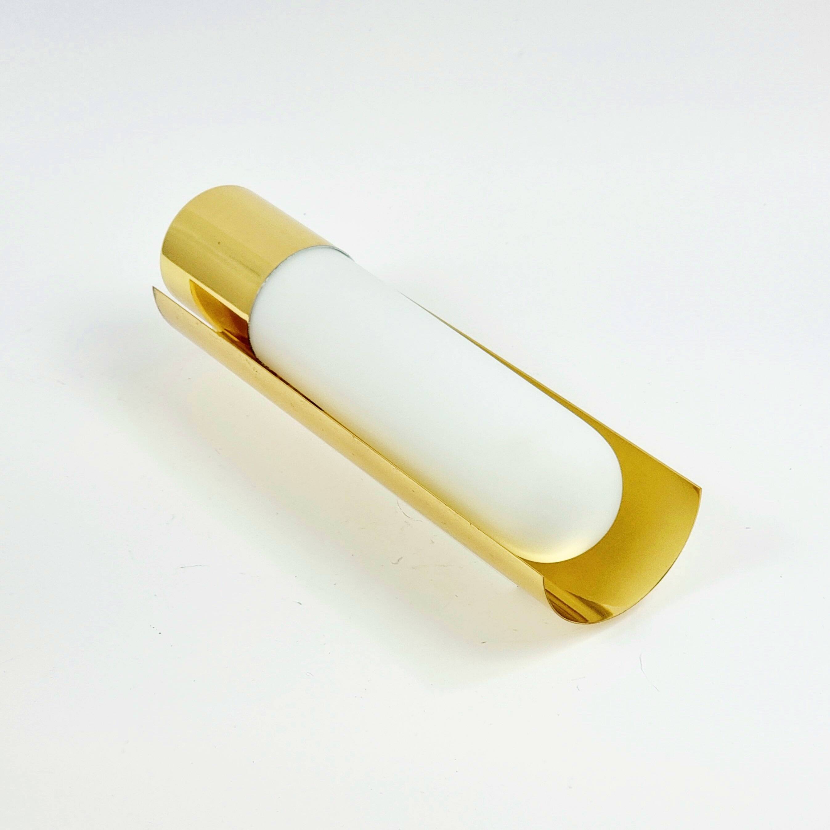 Pair of Hollywood Regency Wall Lights Brass & Opaline Glass Limburg, 1970s