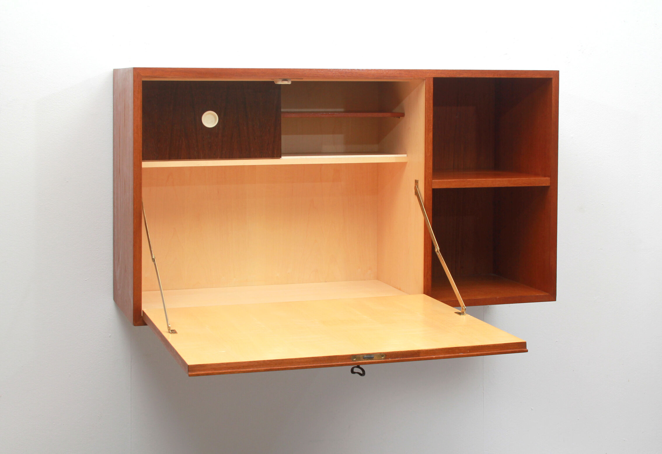 1960s floating wall secretary in teak