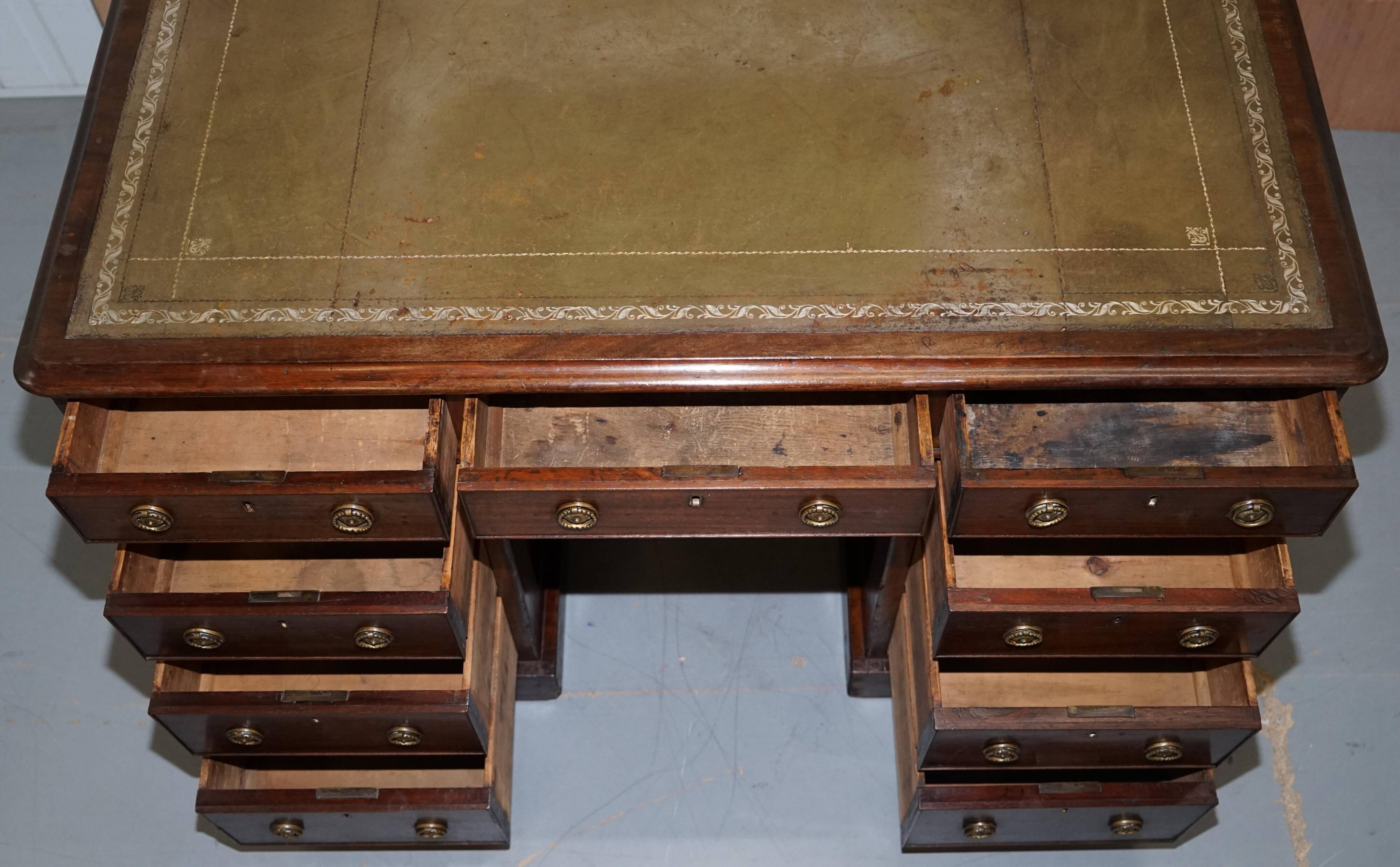 George III double-sided partner's desk in walnut circa 1780 with original handles.