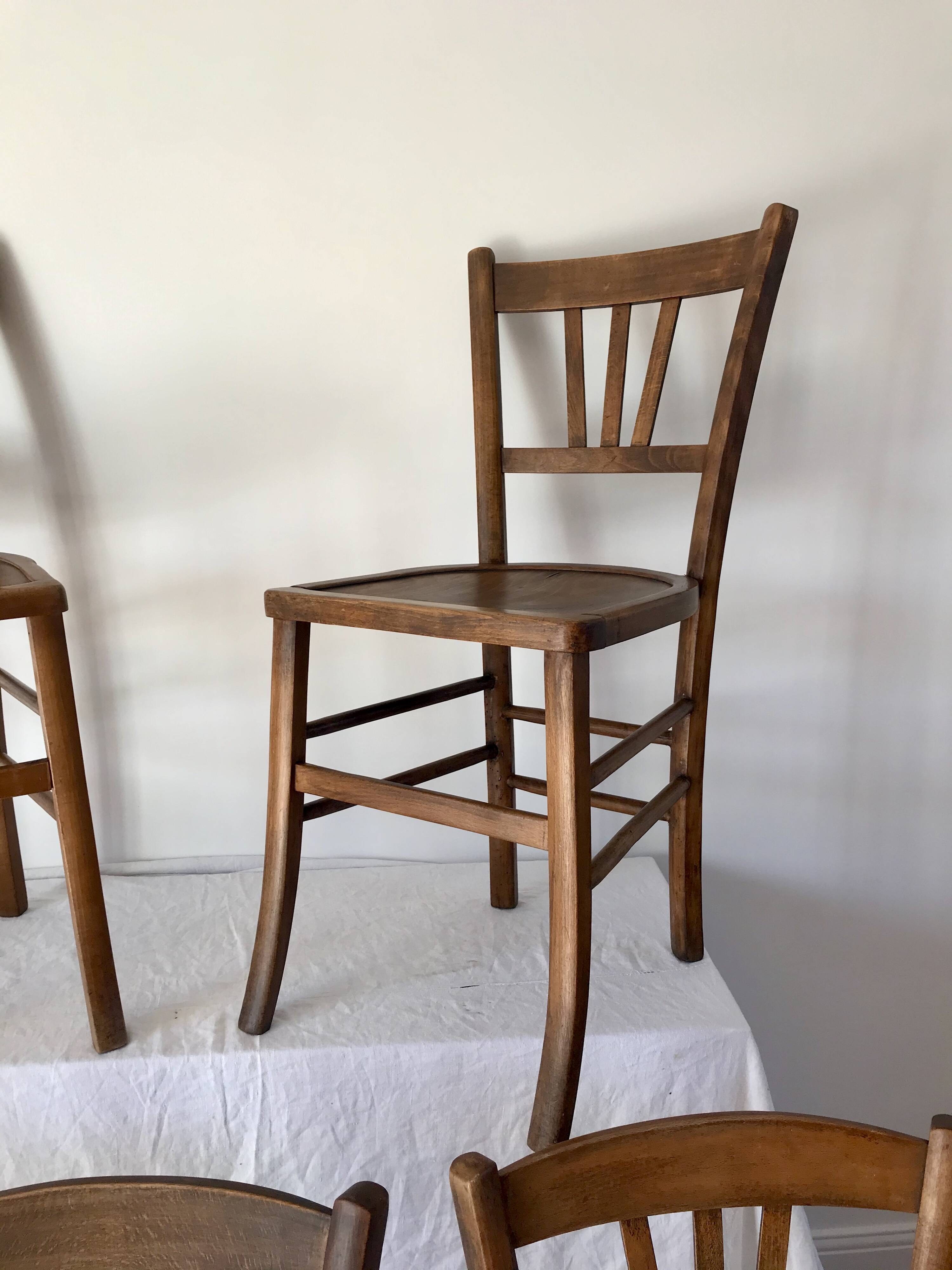 Set of 5 beech wood bistro chairs from the 1950s