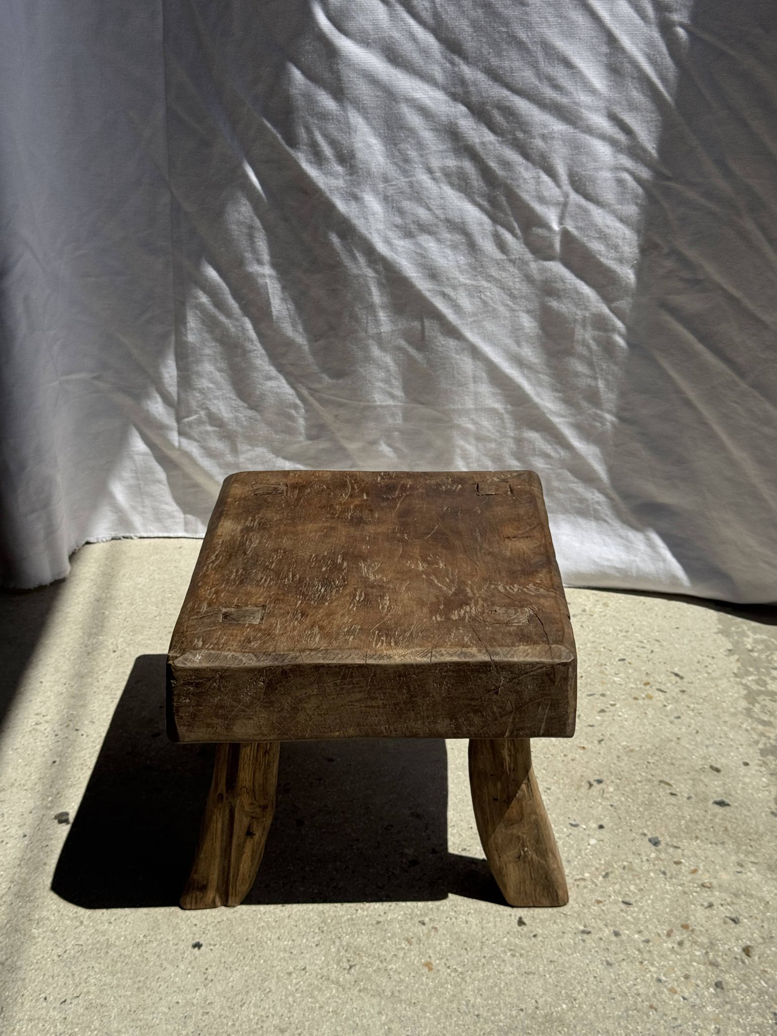 Small stool, rectangular accent stool in solid teak wabi-sabi H26