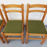 Set of 4 vintage chairs in pine and khaki green bouclette fabric from the 70s