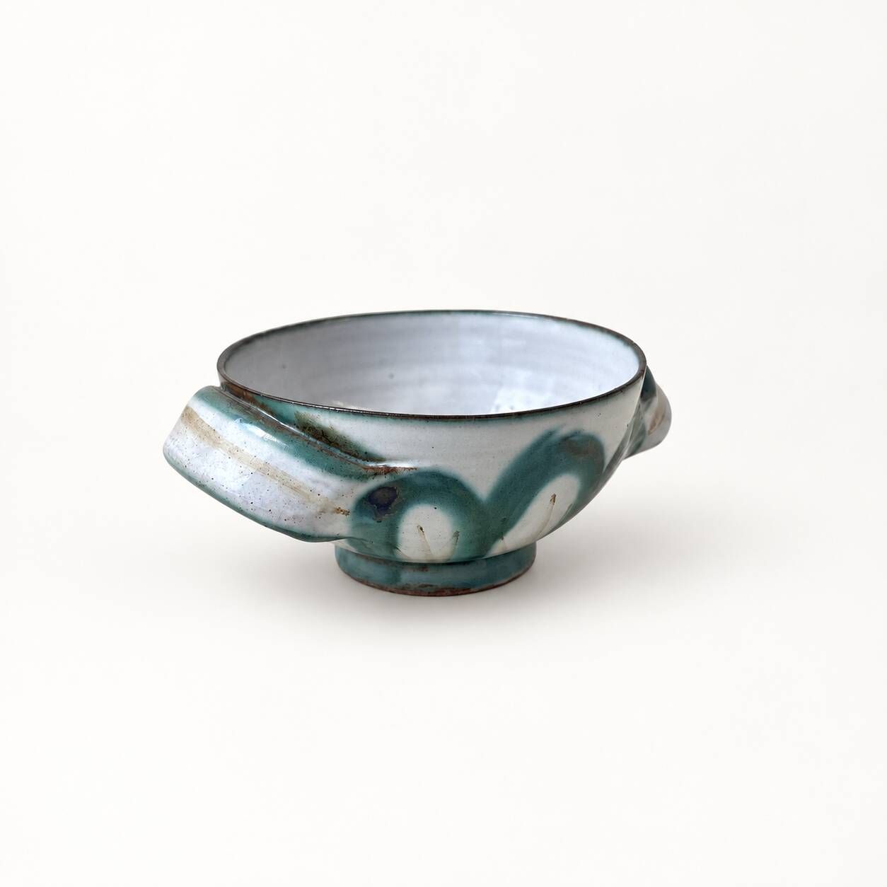 Ceramic bowl by R. Picault with wave decoration from the 1960s.