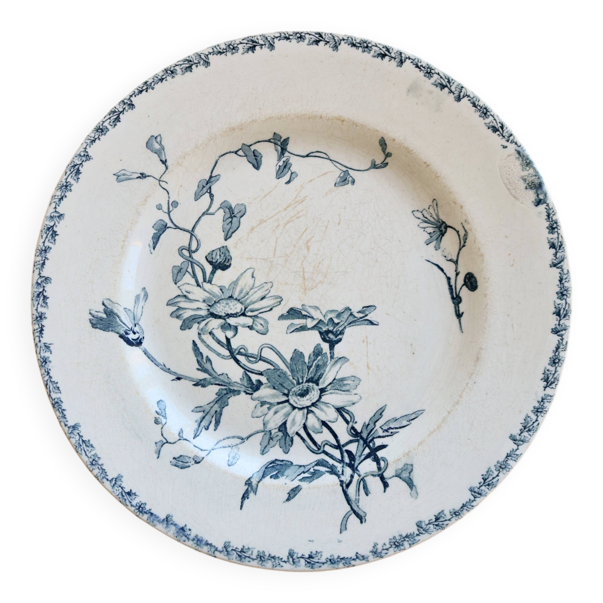 Antique flat plate, ironstone Lunéville K&G, Marguerite model.