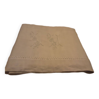 Old embroidered linen sheet