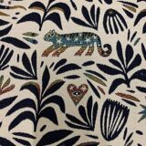 Set of 4 vintage wooden and fabric chairs, 1970