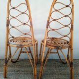 Pair of bamboo chairs and rattan years 70
