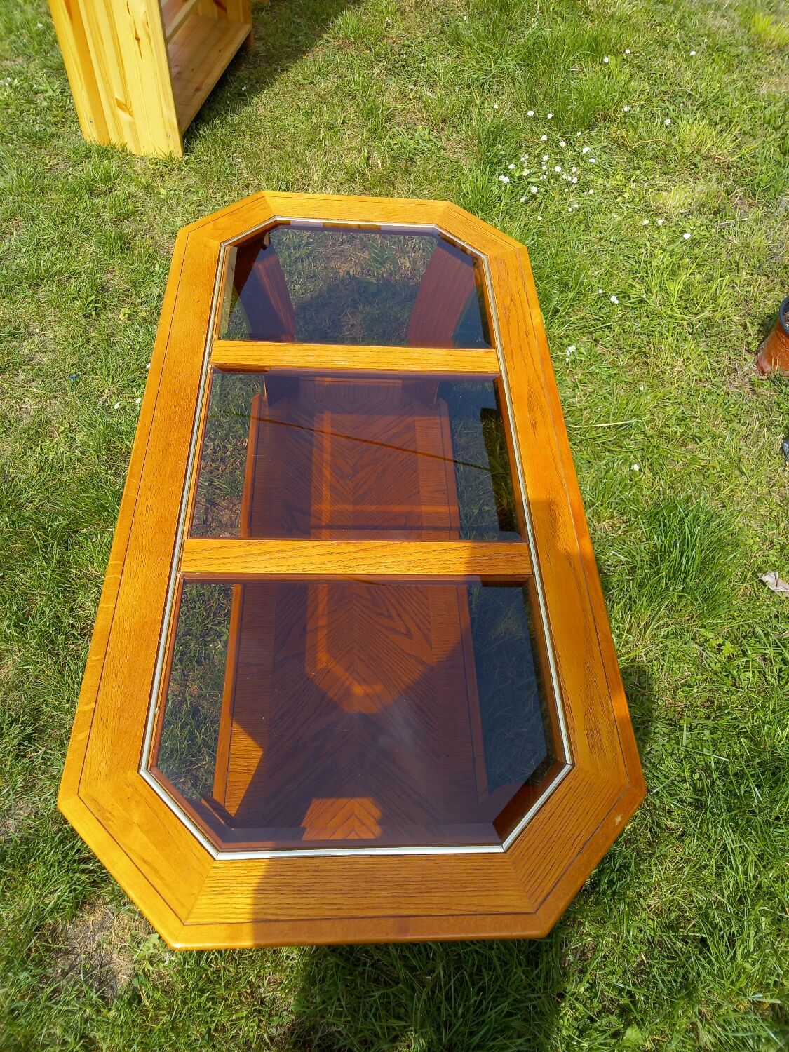 Vintage glass and wood coffee table