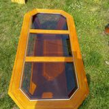 Vintage glass and wood coffee table