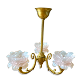 Art Deco chandelier pendant lamp in brass and glass