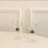 Pair of wine glasses, detail of Clichy glass. Green, 1970 - 15 X 6 cm