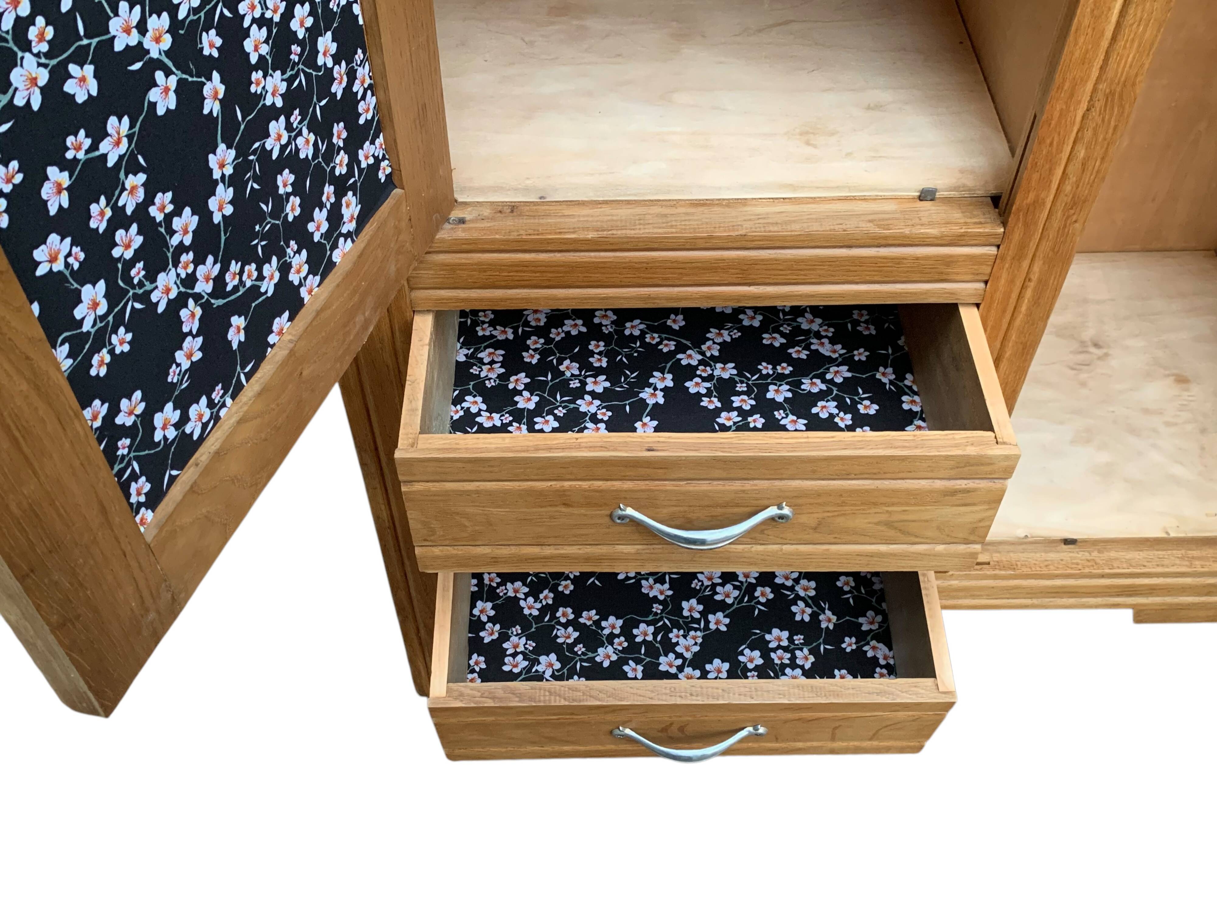 Parisian art deco hotel wardrobe in solid raw oak 1930