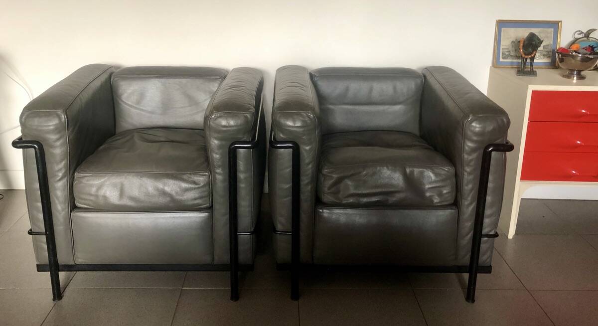 Pair of LC2 Le Corbusier armchairs by Cassina