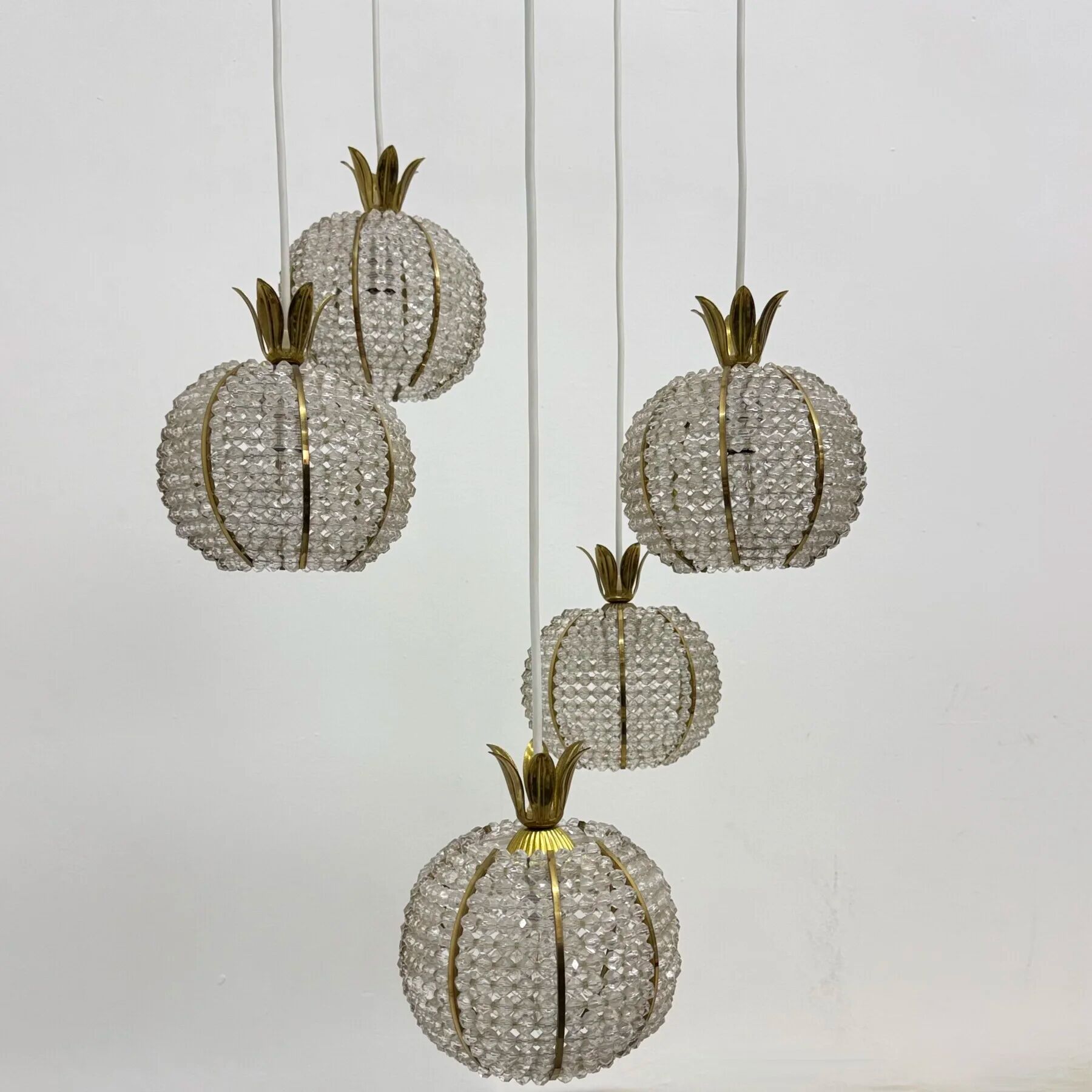 Rare pineapple design cascade hanging lamp with 5 balls by Emil Stejnar, 1950s