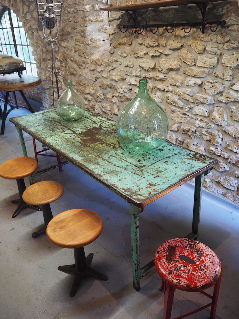 Green patinated metal workshop table 1950