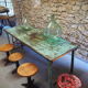 Green patinated metal workshop table 1950