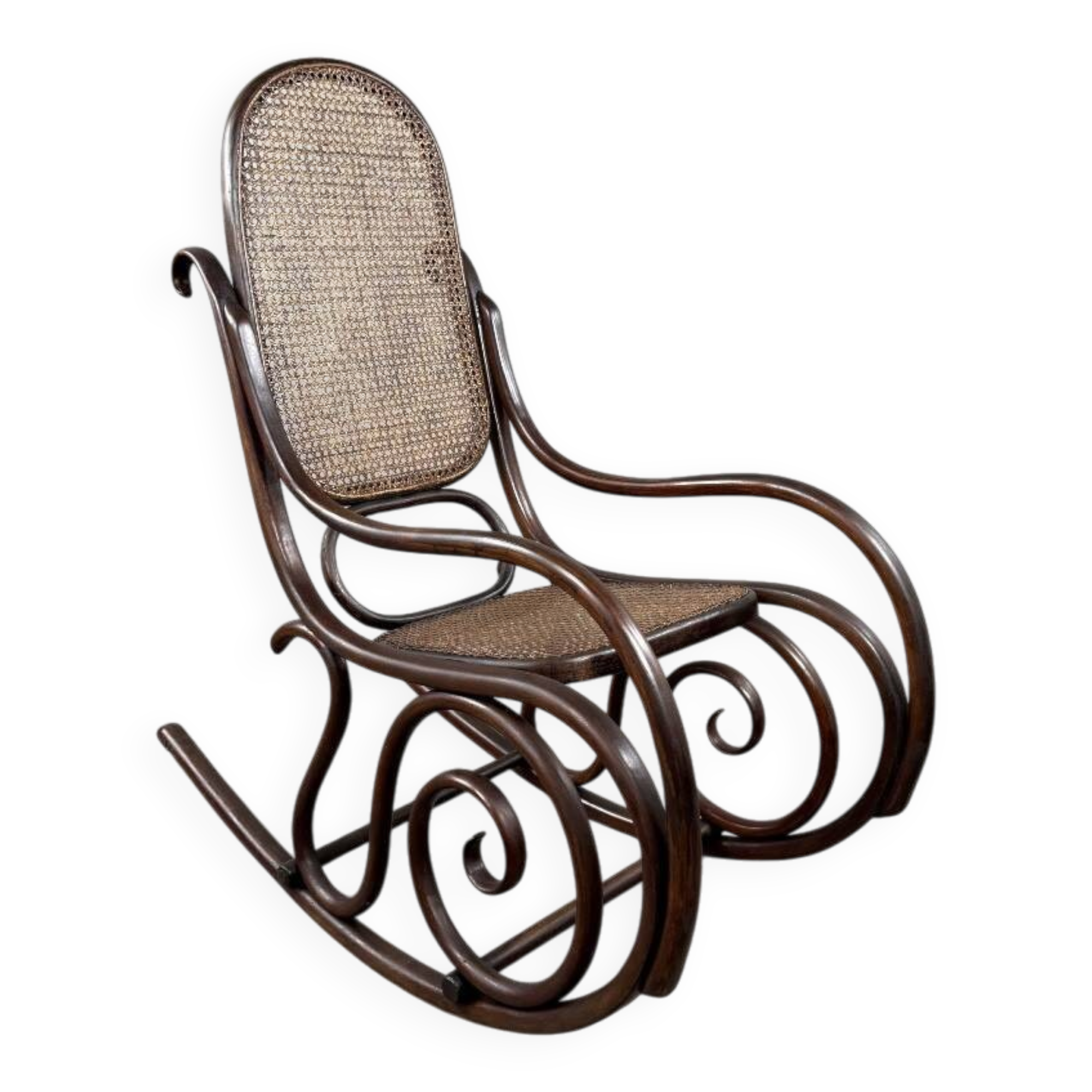 Curved wooden rocking chair in Thonet style, 20th century