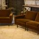 Ensemble canapé et 2 fauteuils en velours marron 1960’s