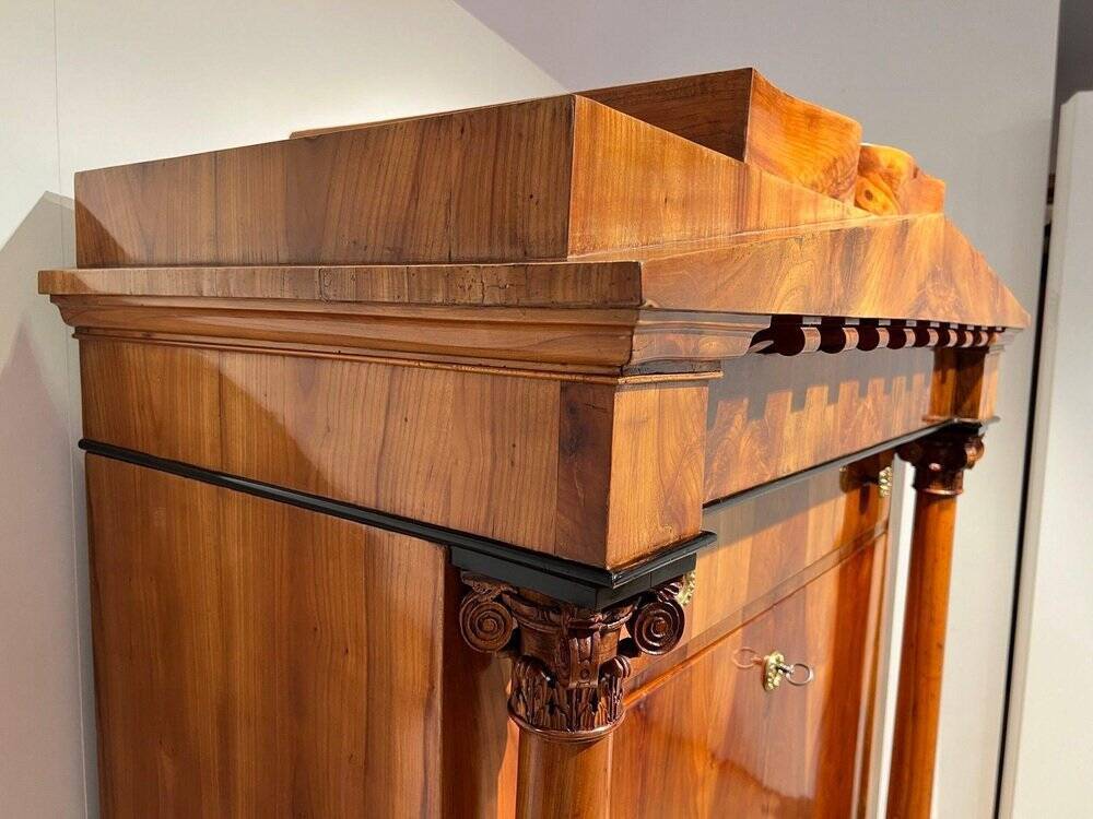 Biedermeier Secretaire in Cherrywood and Maple with Inlays and Brass, South Germany, 1830s