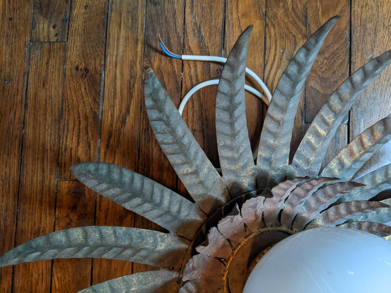 Vintage retro ceiling light, gold metal, sunburst