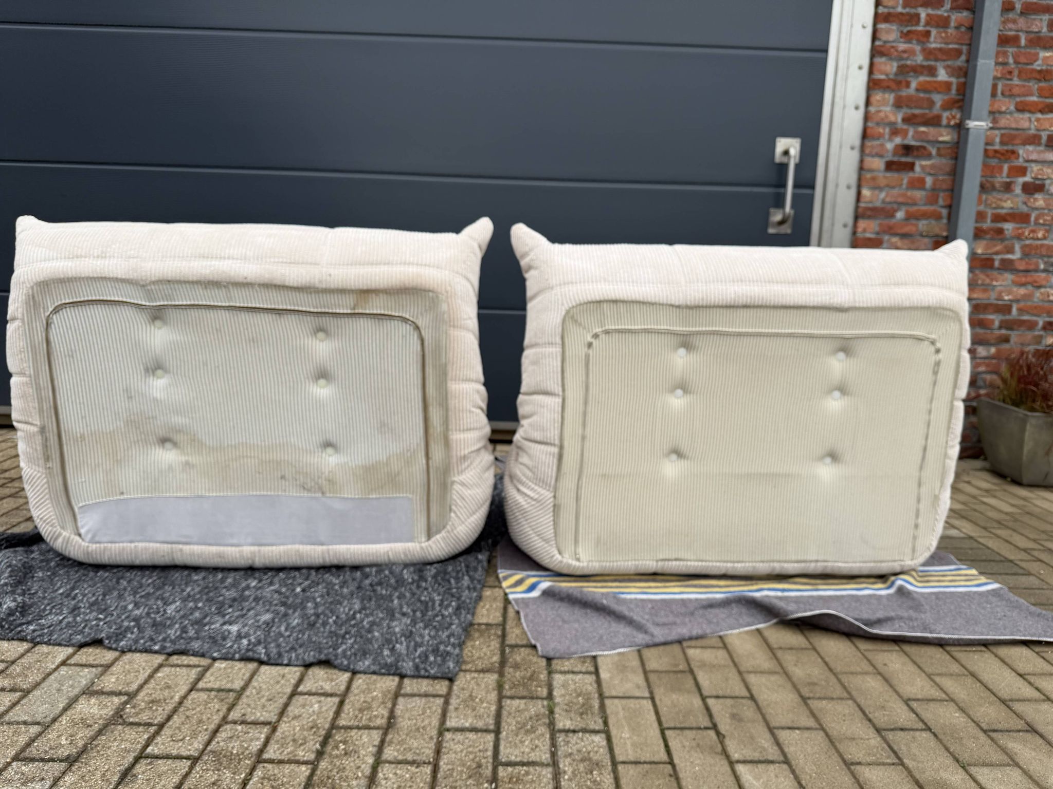 Ligne Roset Togo 3-seater and 2 x 2-seaters in beige corduroy.