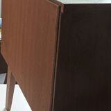 Wooden bedside table with vintage compass legs