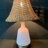Napoleon III starry opaline lamp and rattan lampshade
