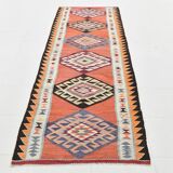 3x10 Salmon Geometric Pattern Vintage Runner, Mid Century Modern, 92x302 Cm