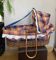 1970s wicker rattan portable bassinet cradle complete with bedding