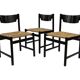 4 vintage dining room chairs with braided seat in wenge wood, 1970s