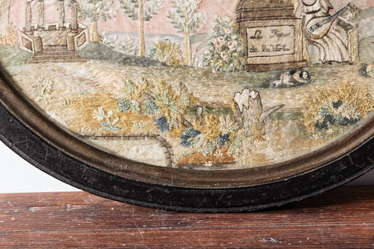 Pair of embroidered silks, needle painting, circa 1800