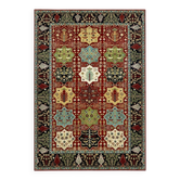 Hand-Knotted Wool Area Rug, Red Geometric Botanical Carpet for Living Room