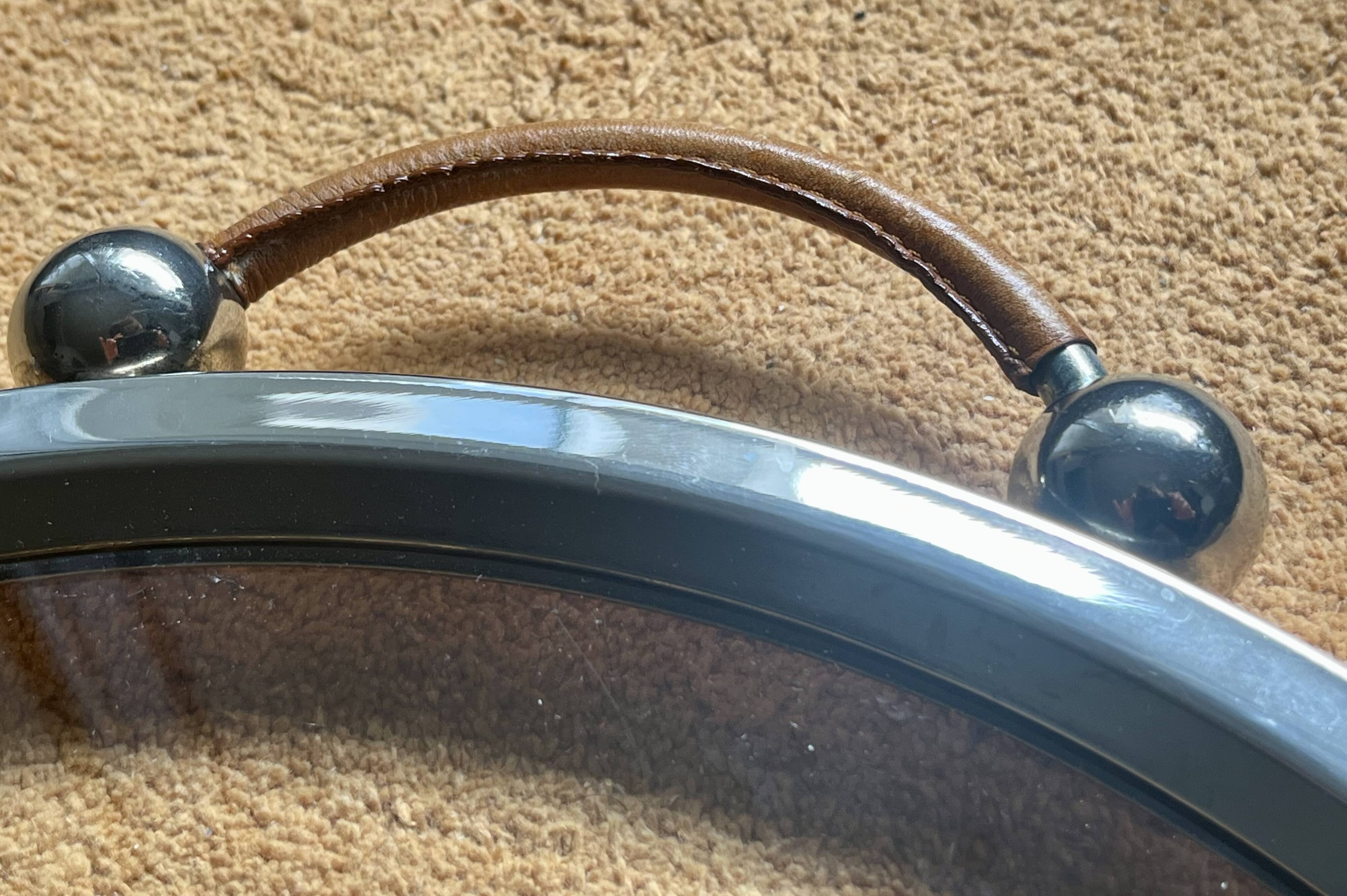 Art Deco tray - Leather & Stainless steel - Very good condition