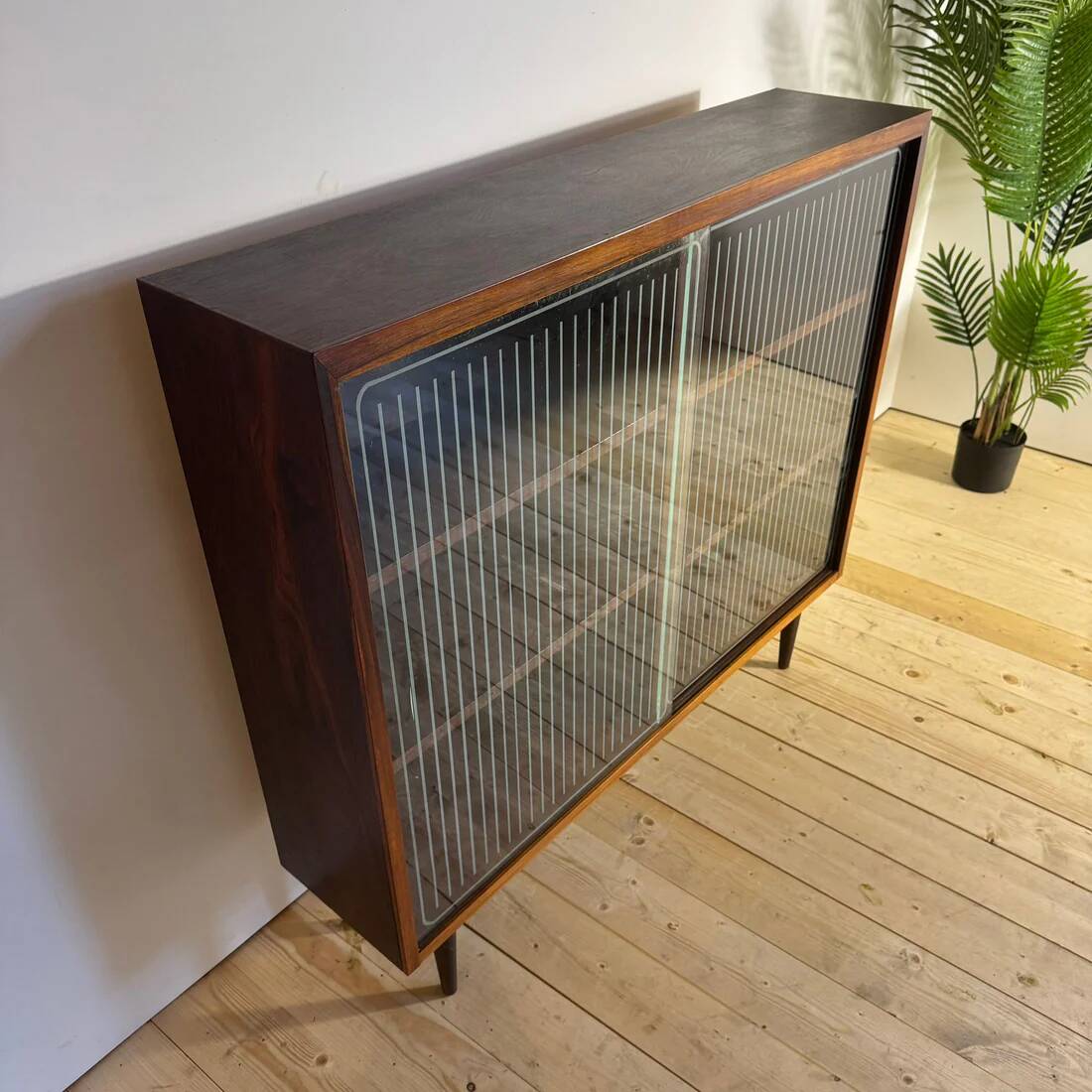 Vintage rosewood library with sliding glass doors – mid-century Scandinavian design