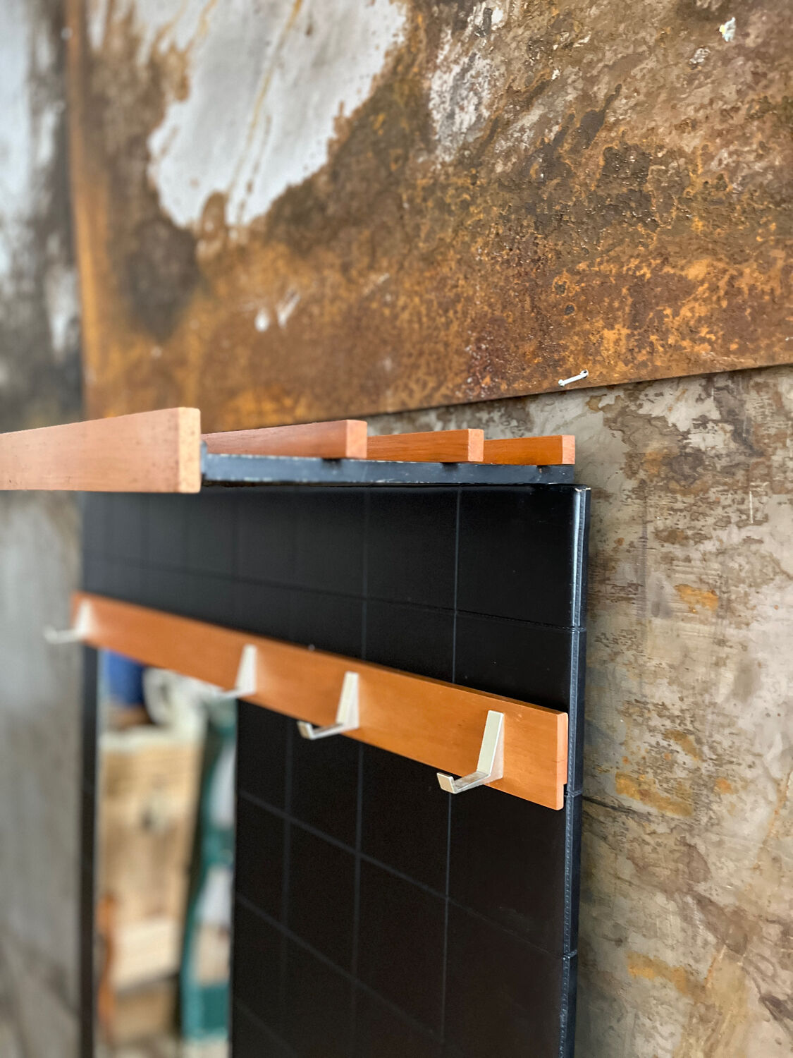 Teak & brass coat rack