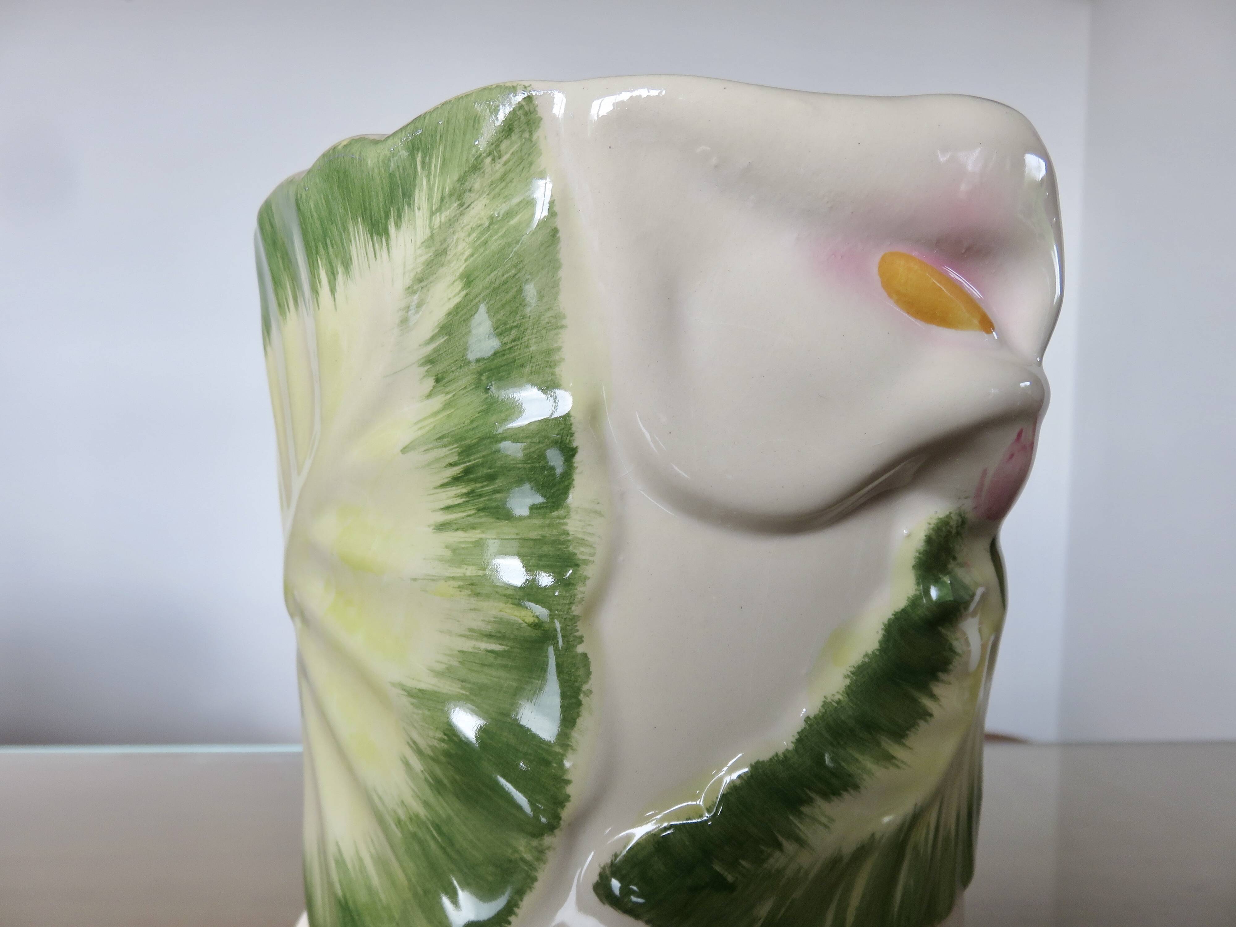 Ceramic vase, floral pattern, numbered and signed 70s 80s