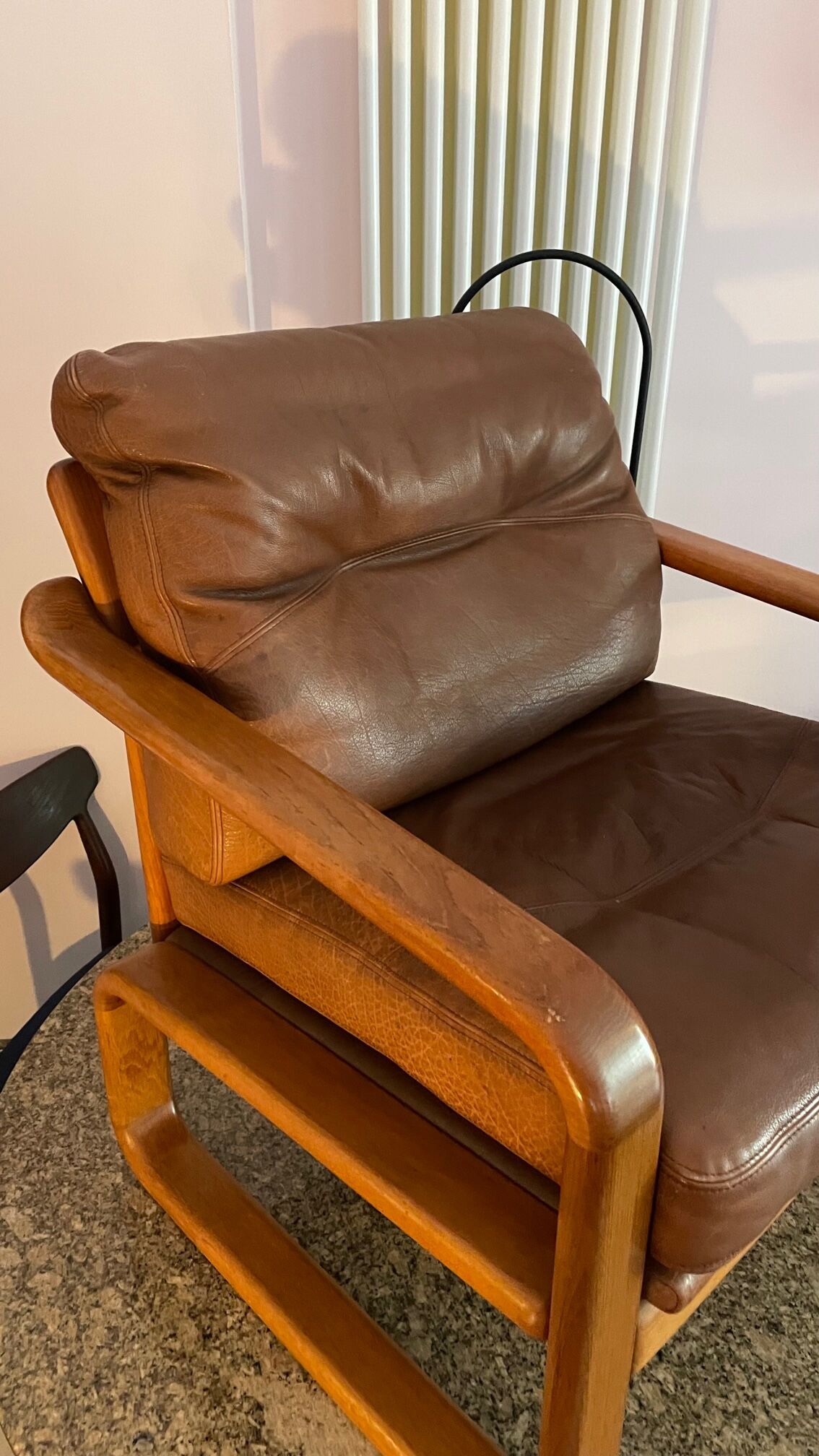 Armchair HS Denmark in leather and teak from the 60s